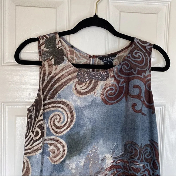 CITRON Santa Monica Tank Dress Blue Brown Silk Size Medium Vintage - Picture 3 of 5